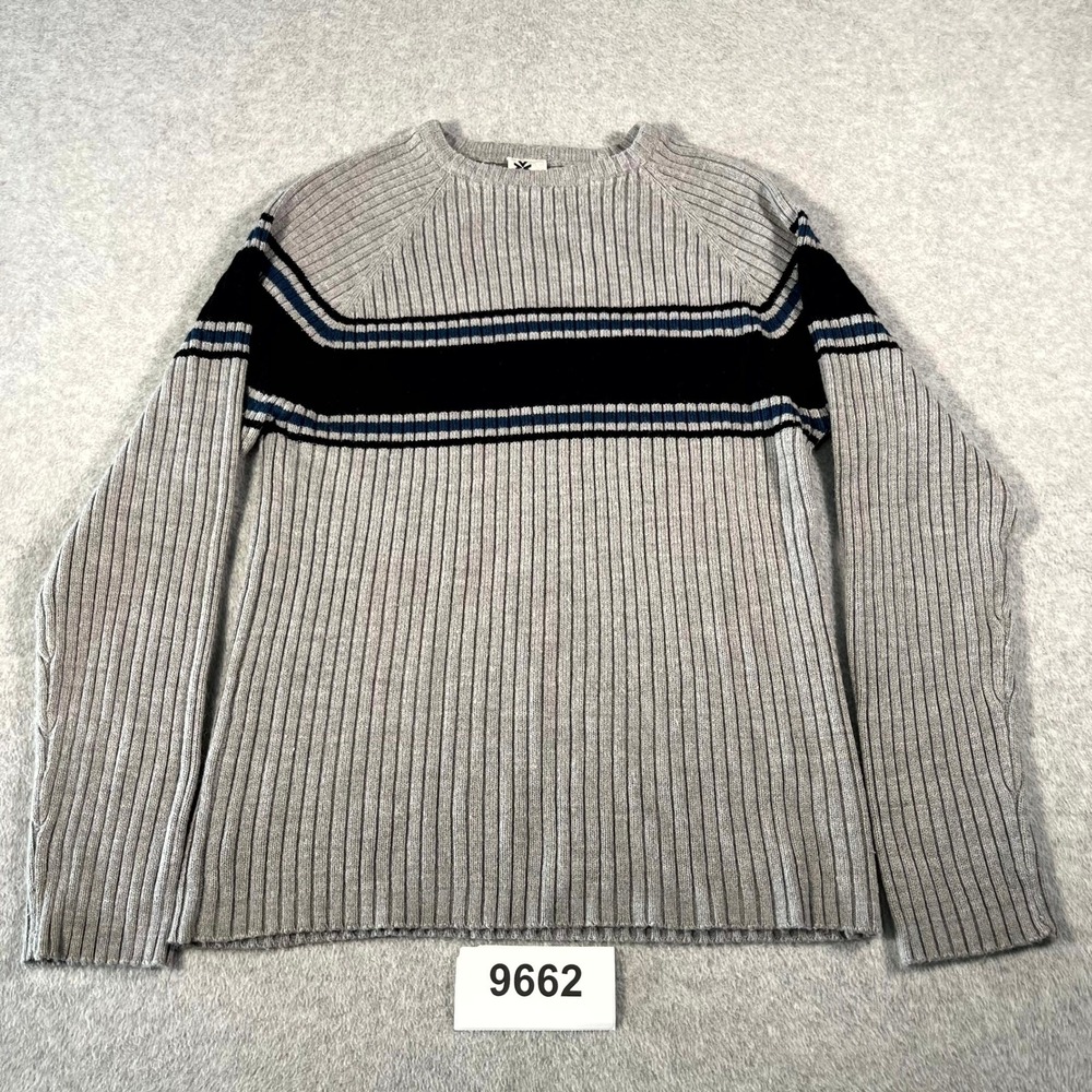 Modern Culture Sweater Womens Large Gray Black Acrylic Ribbed Raglan Sleeve